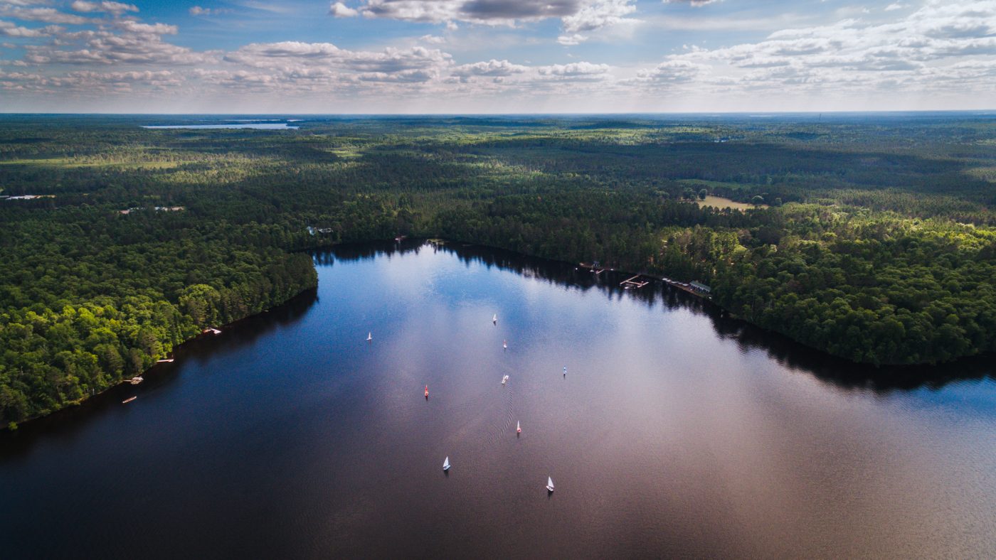 aerial view of lake in the forest